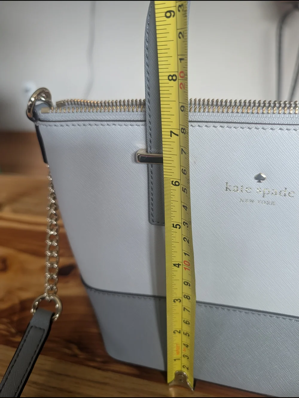kate spade White and Light Blue Two-Tone Saffiano Leather Tote